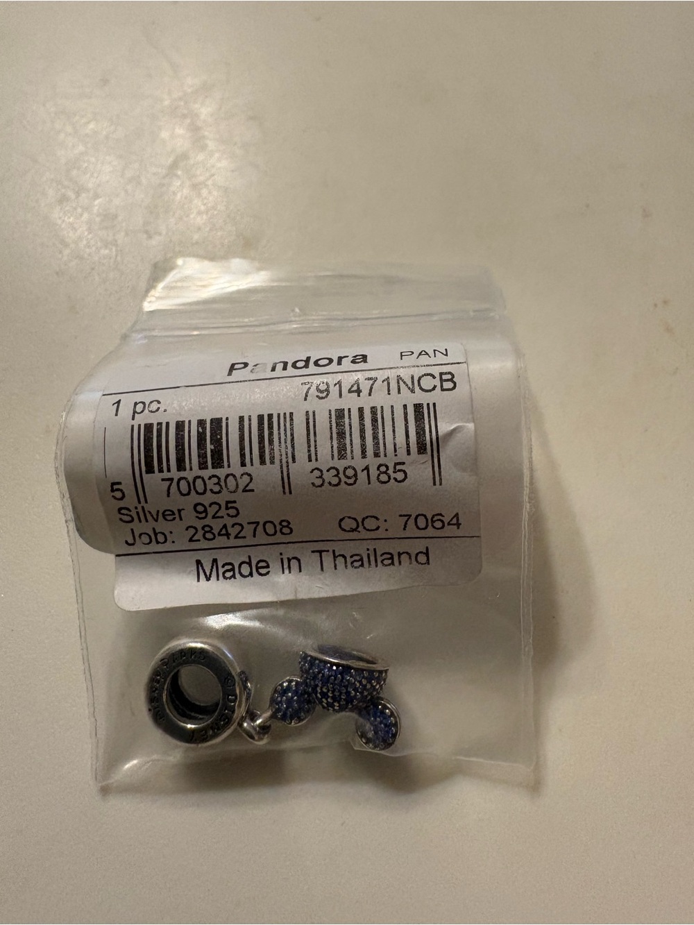 Pandora Silver Sparkling Mickey Mouse Ears Blue Pave Dangle Charm 791471NCB - Picture 4 of 9